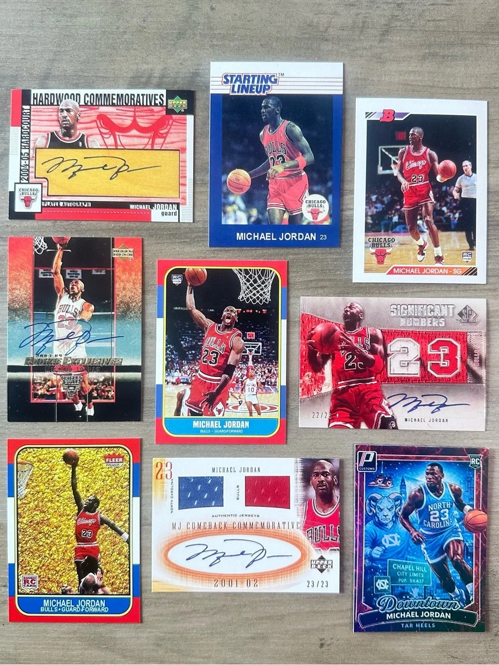 Michael Jordan Signed Rookie Lot of (9) Downtown Fleer UD Novelty Cards.